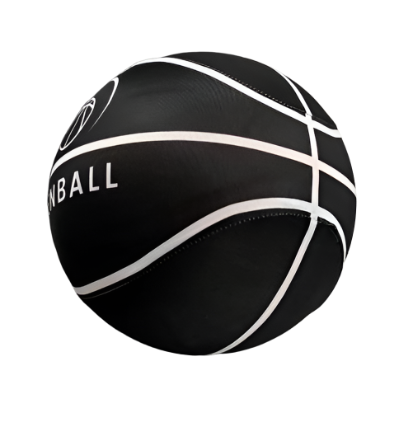 ZenBall Silent Foam Basketball 4.0 in sleek black design with white traditional basketball stripes and ZenBall branding, showcasing its professional size 7 regulation design and foam construction