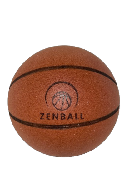 ZenBall Silent Foam Basketball 4.0 displayed in classic brown color with embossed logo and traditional basketball texture lines, shown on white background