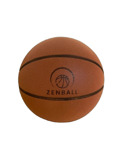 ZenBall Silent Foam Basketball 4.0 in classic brown color with traditional basketball seam design and embossed ZenBall logo on durable foam surface, size 7 regulation basketball